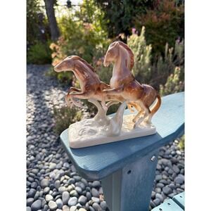Royal Dux Porcelain Two Galloping Horses Figurine Made in Czechoslovakia